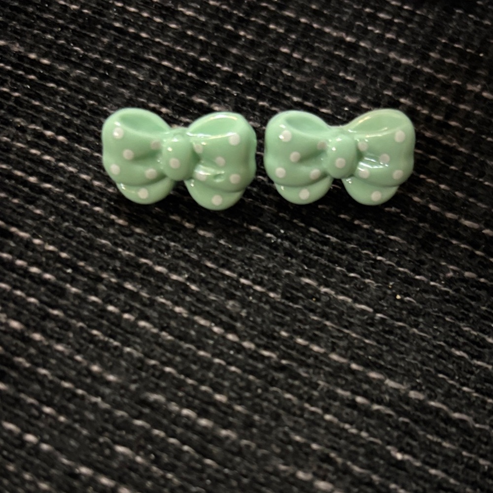 Mint Green Polka Dot Bow Handmade Earrings